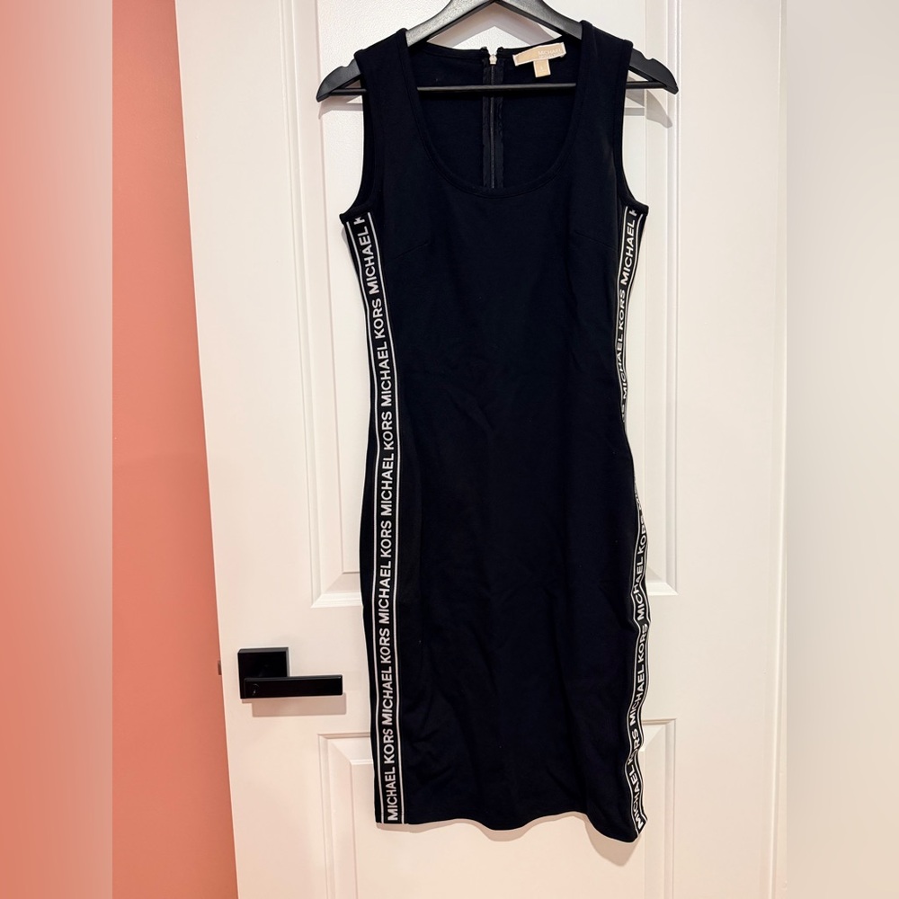 Michael Kors Black Logo Trim Midi Dress